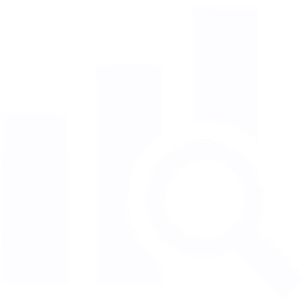 Drei Balkendiagramm-Säulen mit einer Lupe als Symbol für Datenanalyse oder Geschäftseinblicke.
