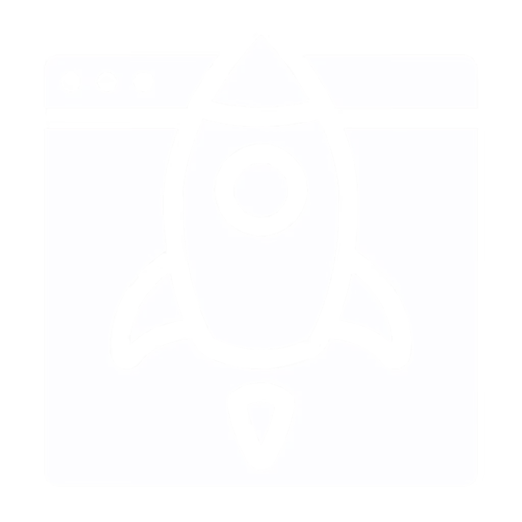 Symbol einer Rakete in einem Browserfenster, das Start oder Launch darstellt.