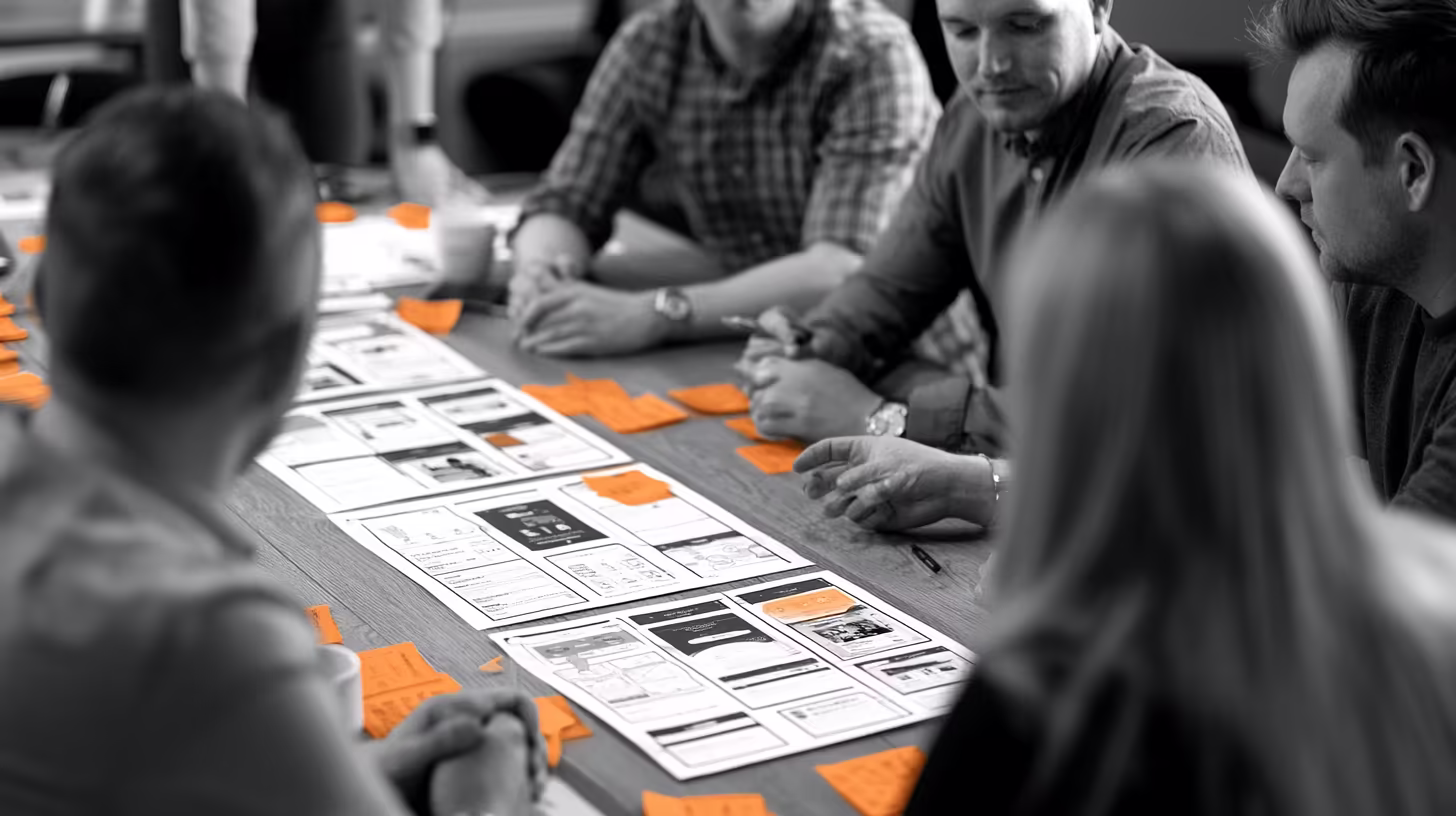 Team entwickelt Wireframes und Optimierungsmaßnahmen für bessere Conversion Rates und niedrigere Kosten pro Lead