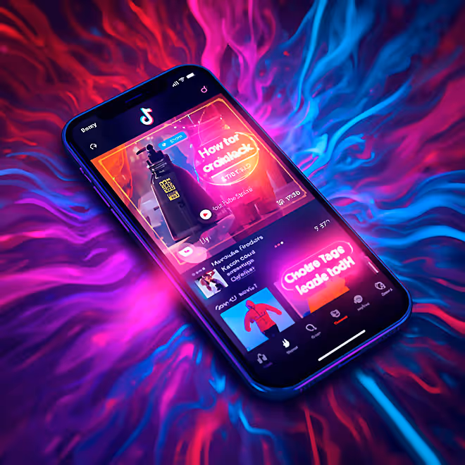 Smartphone mit Shoppable Video-Interface und eingeblendeten Produktanzeigen.