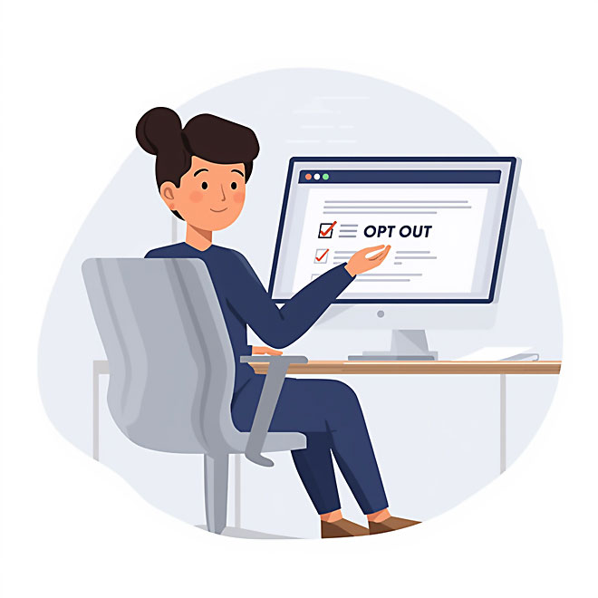 Business-Team klickt gemeinsam auf einen großen Opt-out-Button am Bildschirm – Symbol für kollektiven Widerspruch gegen LinkedIn KI-Training.