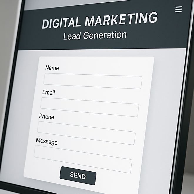 Modernes Webformular mit Feldern für Name, E-Mail-Adresse, Telefon und Nachricht.
