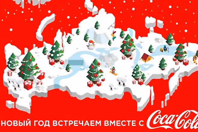ca-Cola Social-Media-Grafik mit Russland-Karte und umstrittenen Grenzen, Auslöser für Boykott 2015.