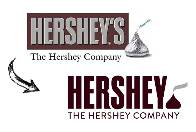 Neues Hershey’s-Logo von 2018 mit abstraktem Symbol, das von vielen mit einem Poop-Emoji verwechselt wurde.