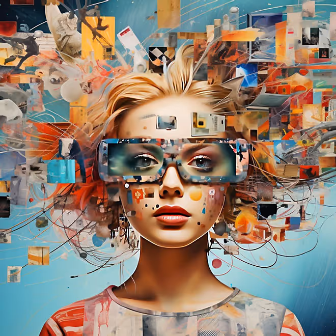 Eine künstlerische Darstellung einer digitalen Influencerin mit futuristischer Ästhetik. Virtuelle Influencer verkörpern den Zeitgeist der Technologie und ziehen neugierige Blicke auf sich.