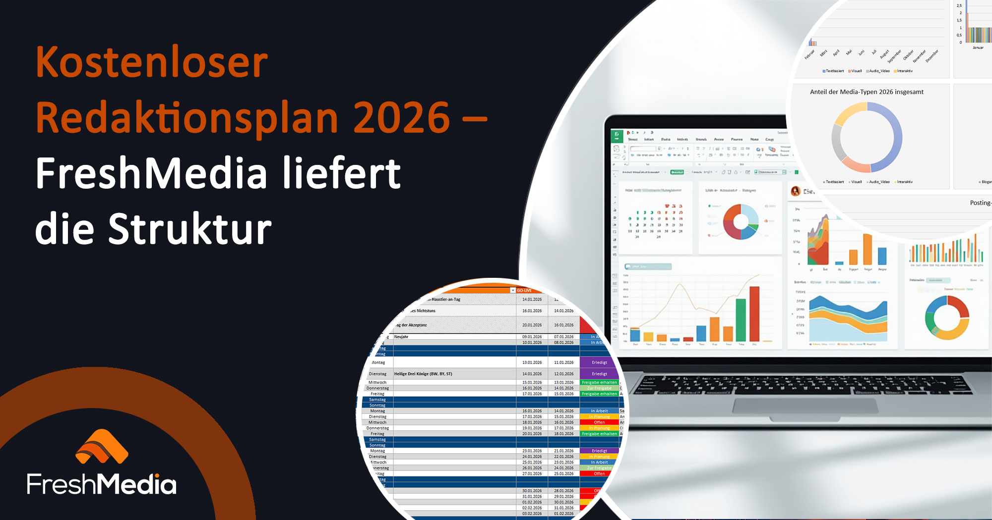 Kostenloser Redaktionsplan 2026 - FreshMedia liefert die Struktur