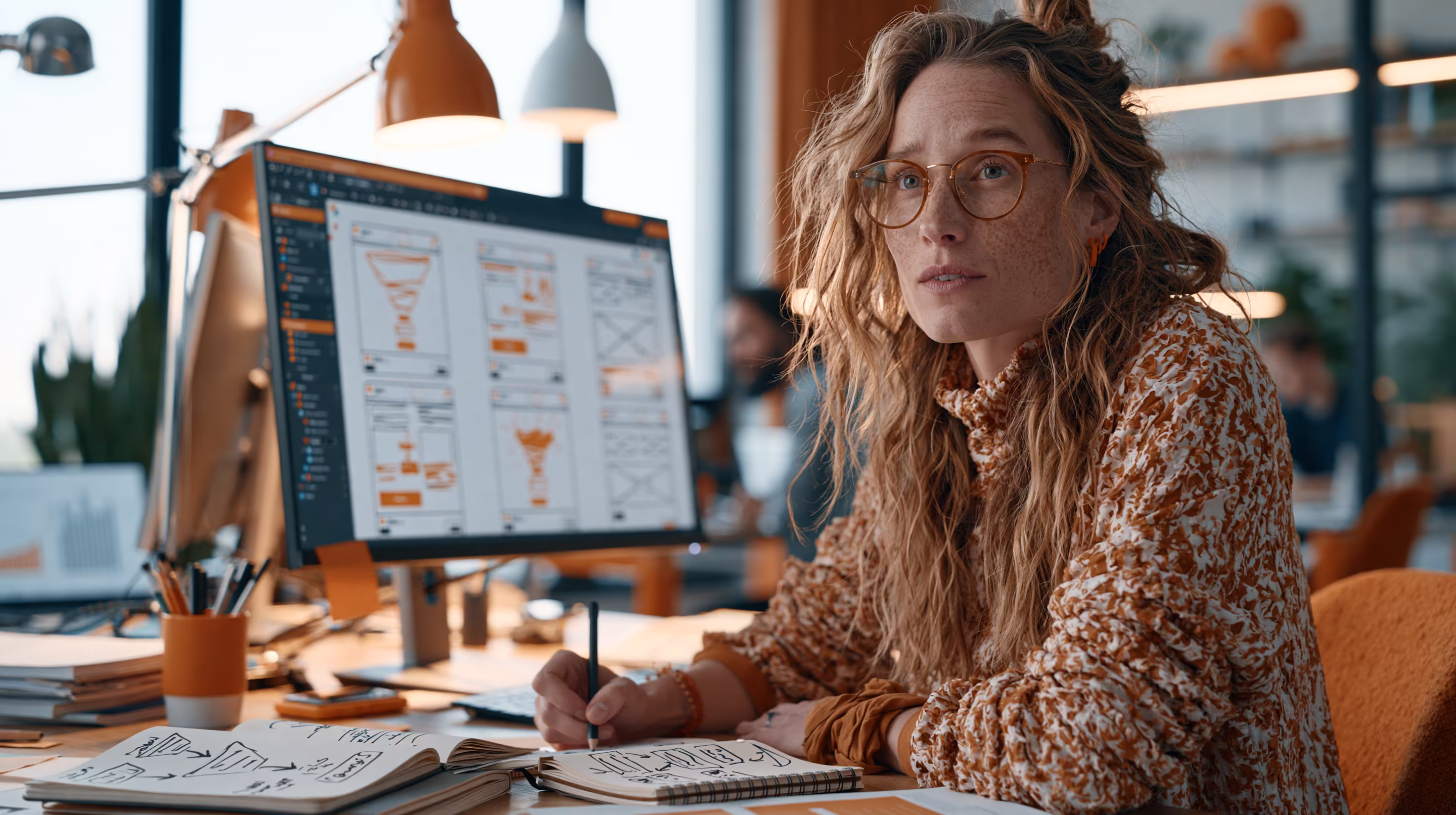UX-Designerin entwickelt Wireframes und das Konzept einer conversionstarken Landingpage.