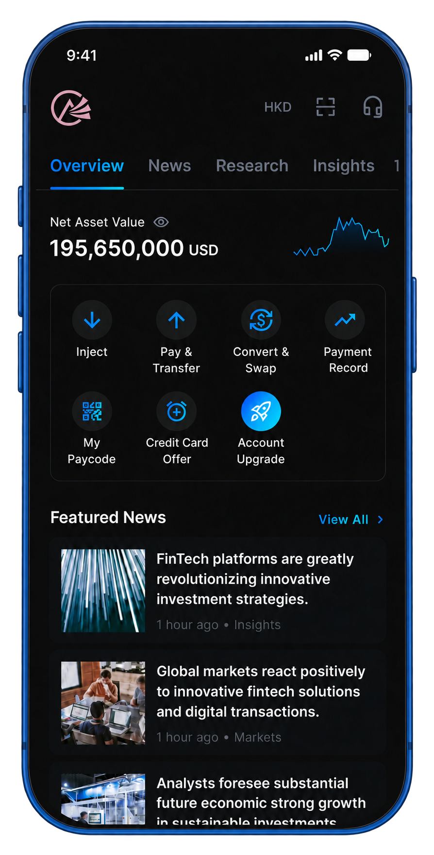 Illustrative mobile platform screen showing Payment Record and Credit Card Offer alongside sample account information