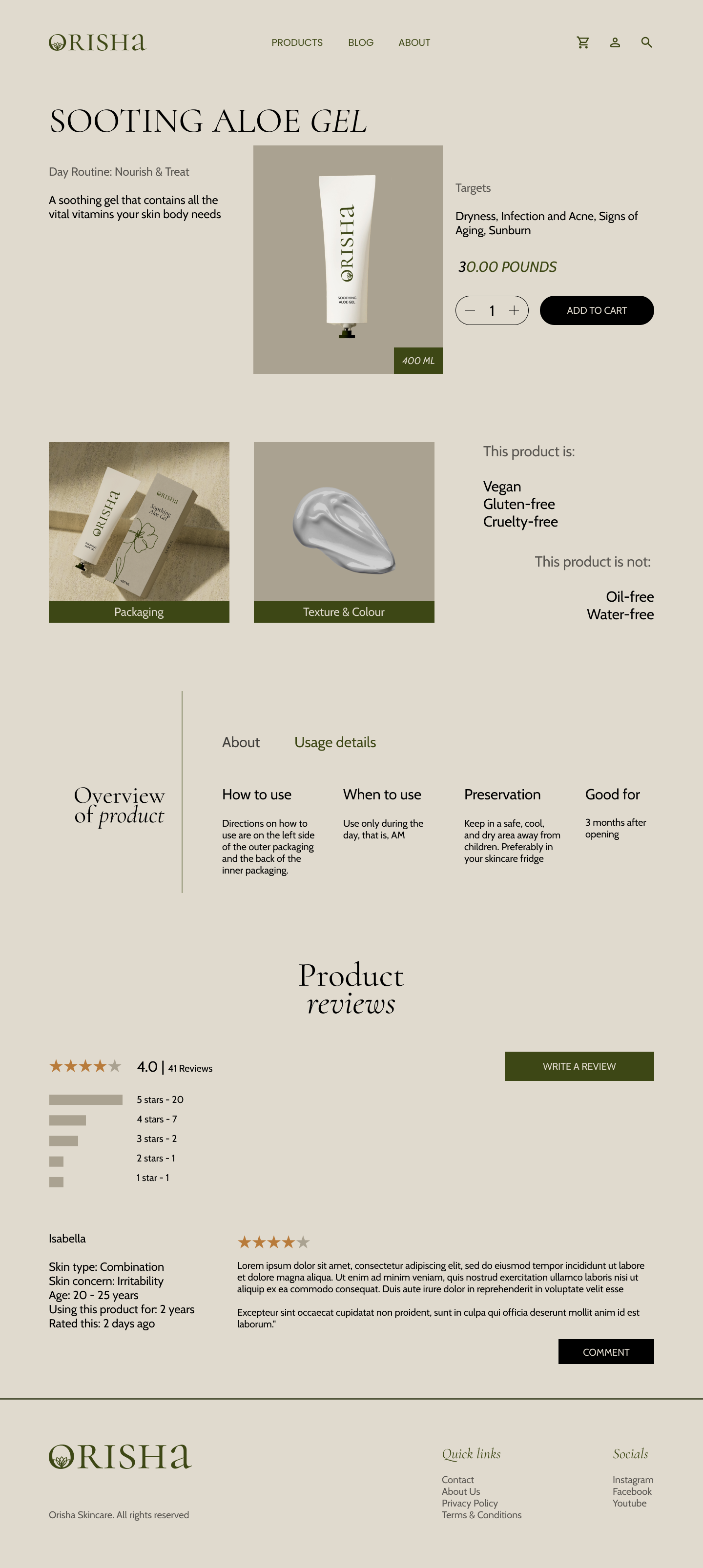 Orisha Skincare website design