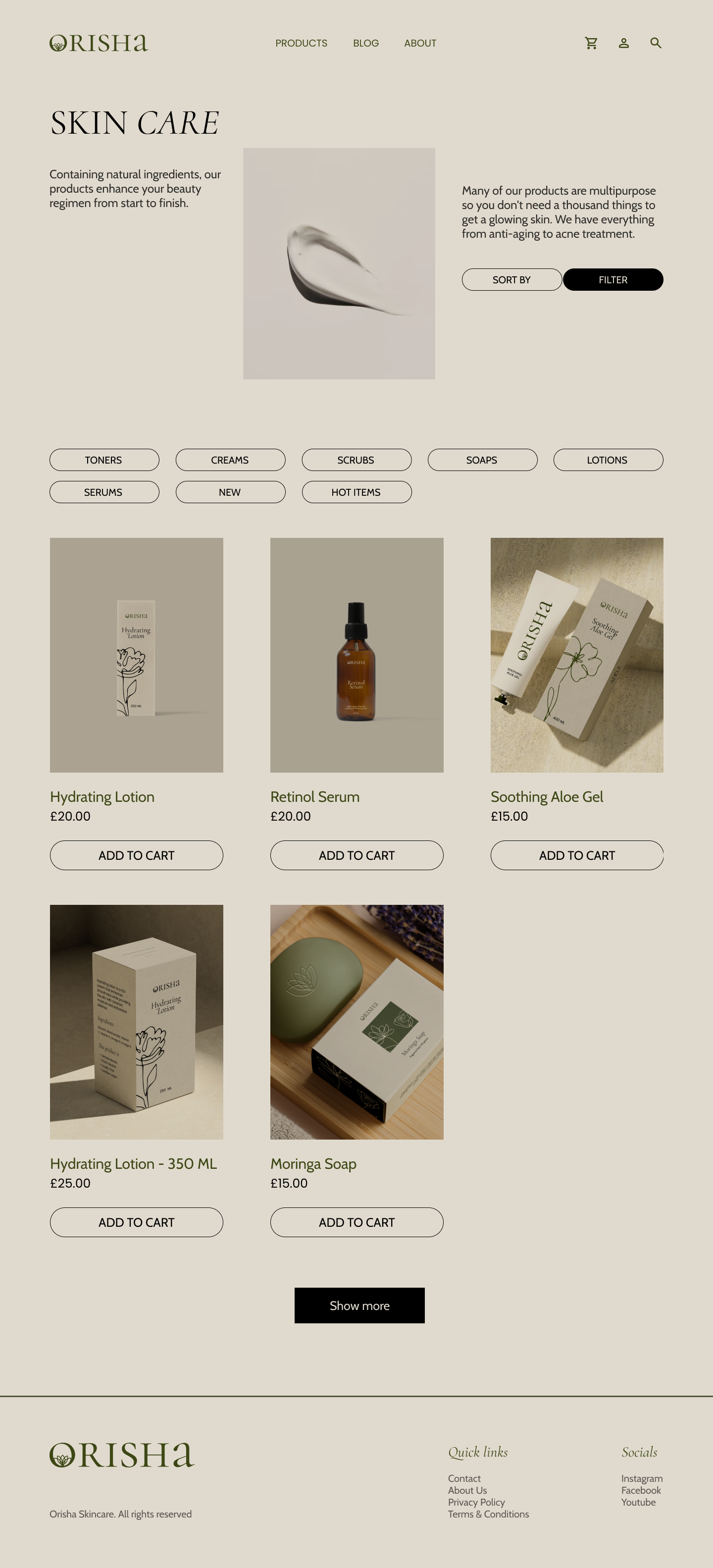 Orisha Skincare website design