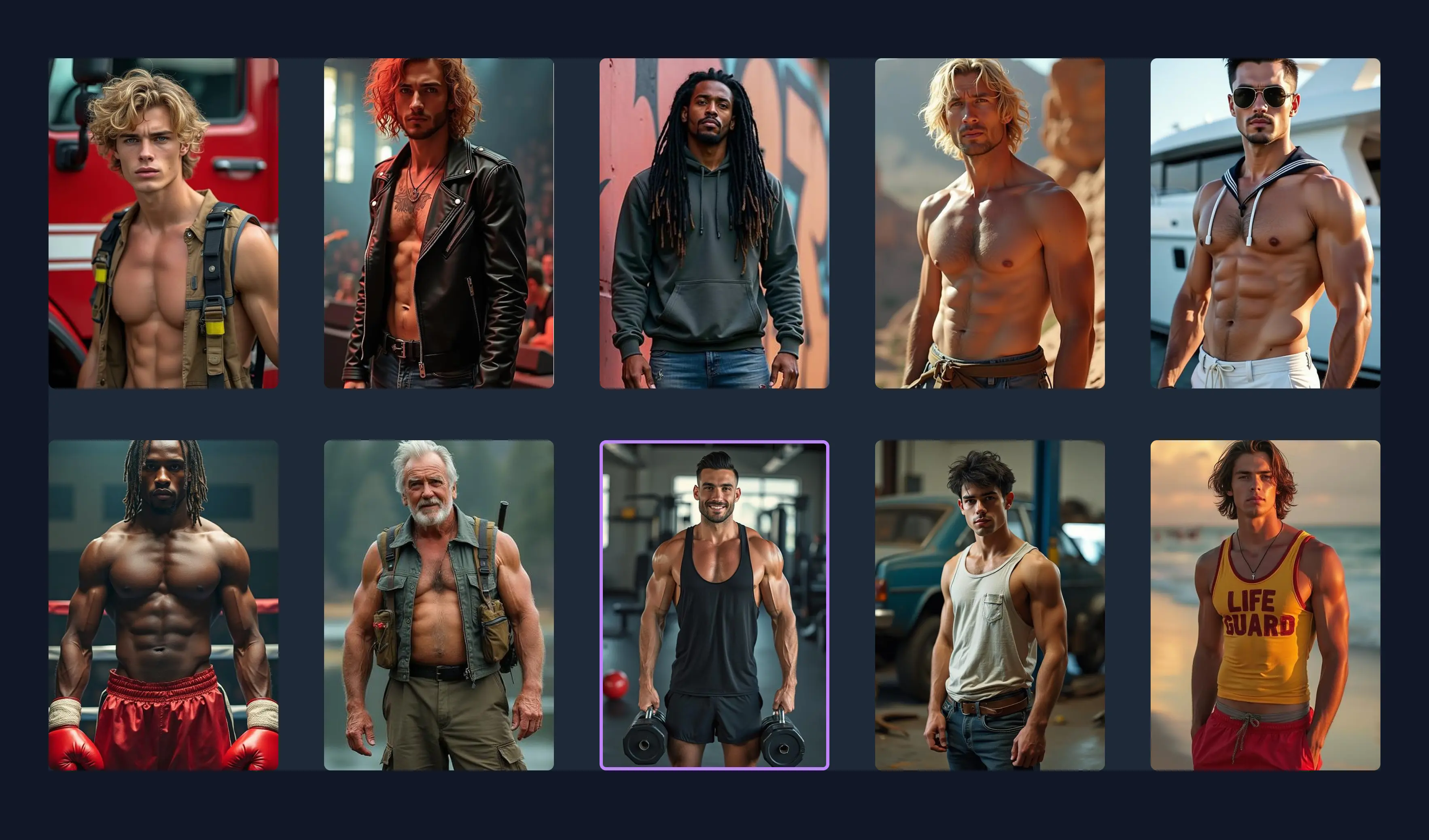 The image sows the Undressly AI app and its AI generated male models. Undressly AI is one of the best apps to create nude male images.