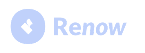 Renow logo with black stylized 'r' inside a light blue circle followed by the word 'Renow' in light blue.