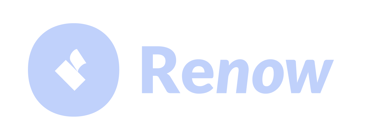 Renow logo with a stylized 'r' inside a blue circle.