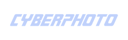 Cyberphoto brand name text logo in stylized light blue letters on a black background.