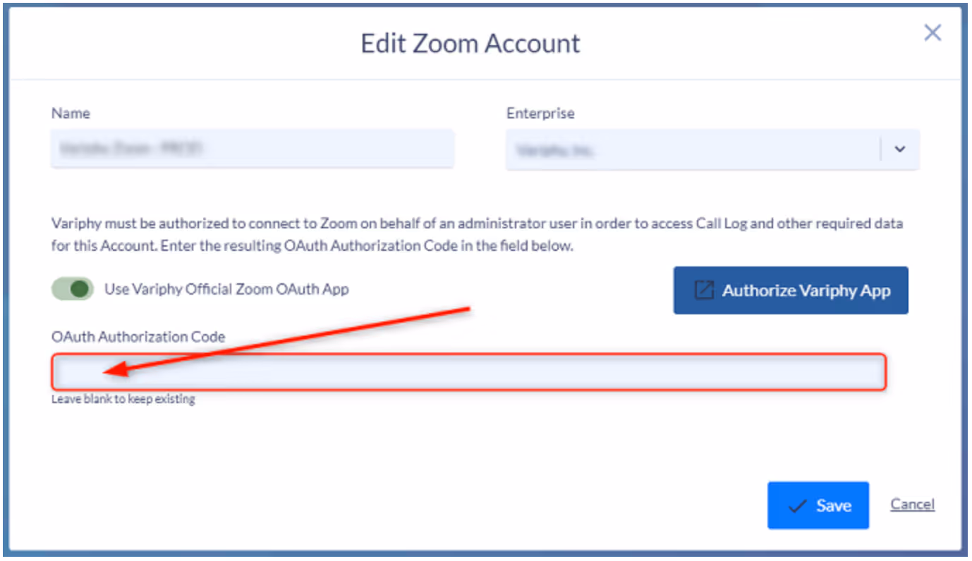 Edit Zoom Account screenshot