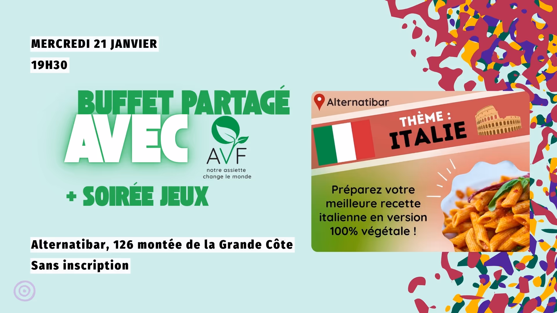 Repas partagé Végane AVF69 - Thème Italie