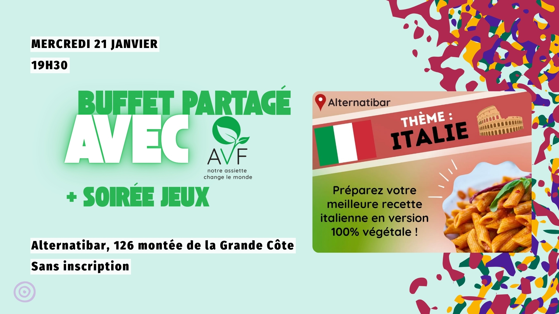 Repas partagé Végane AVF69 - Thème Italie