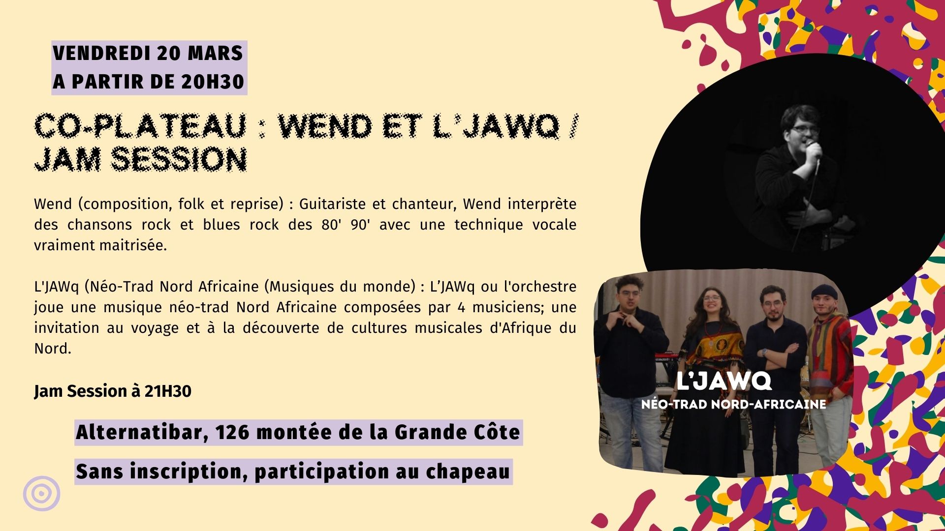 Co-Plateau : Wend et L’JAWq / Jam Session