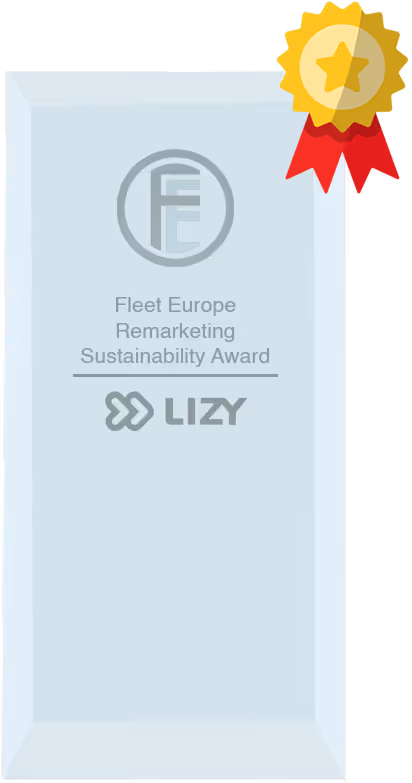 Fleet Europe Remarketing Sustainability Award glass trophy with a gold star medal and red ribbon attached.