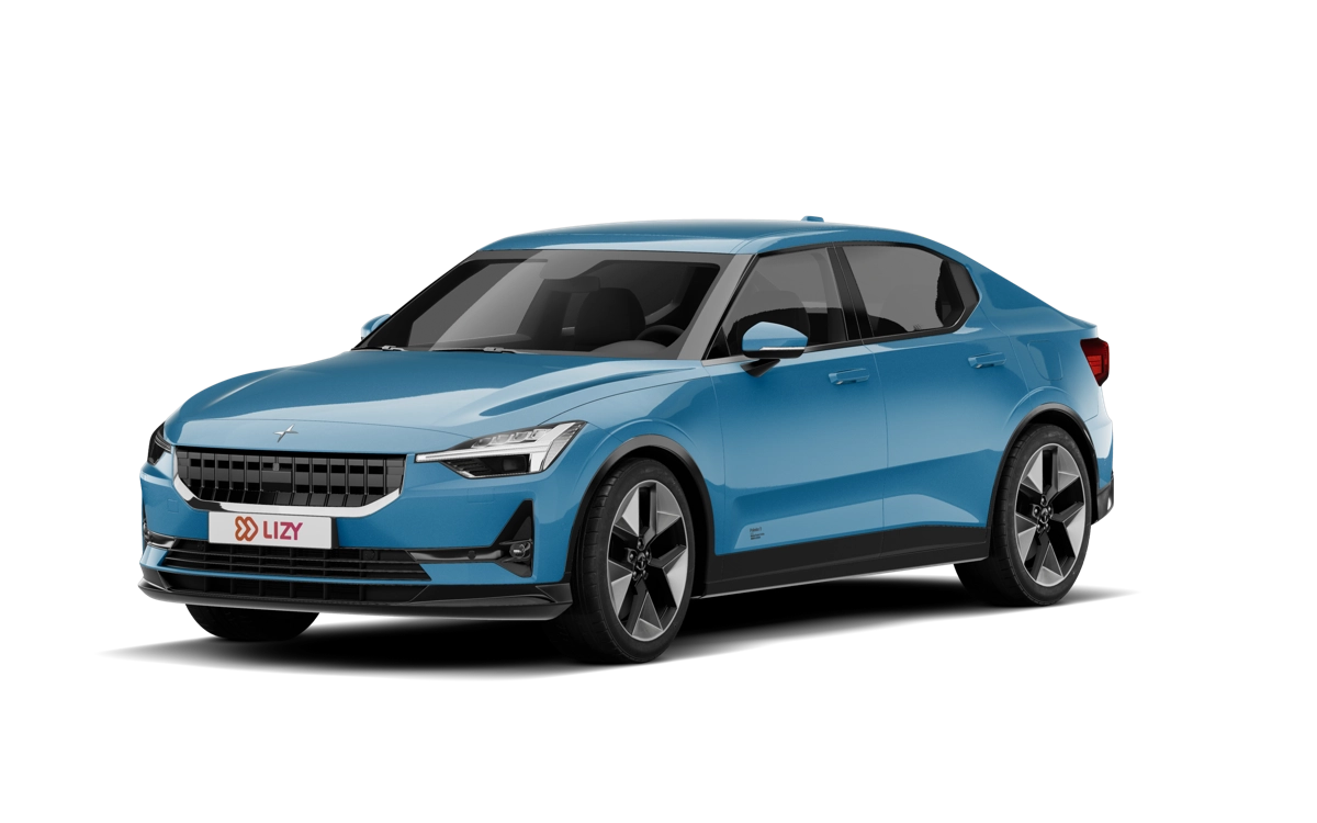 Blauwe Polestar 2 met standaard warmtepomp op recente modeljaren