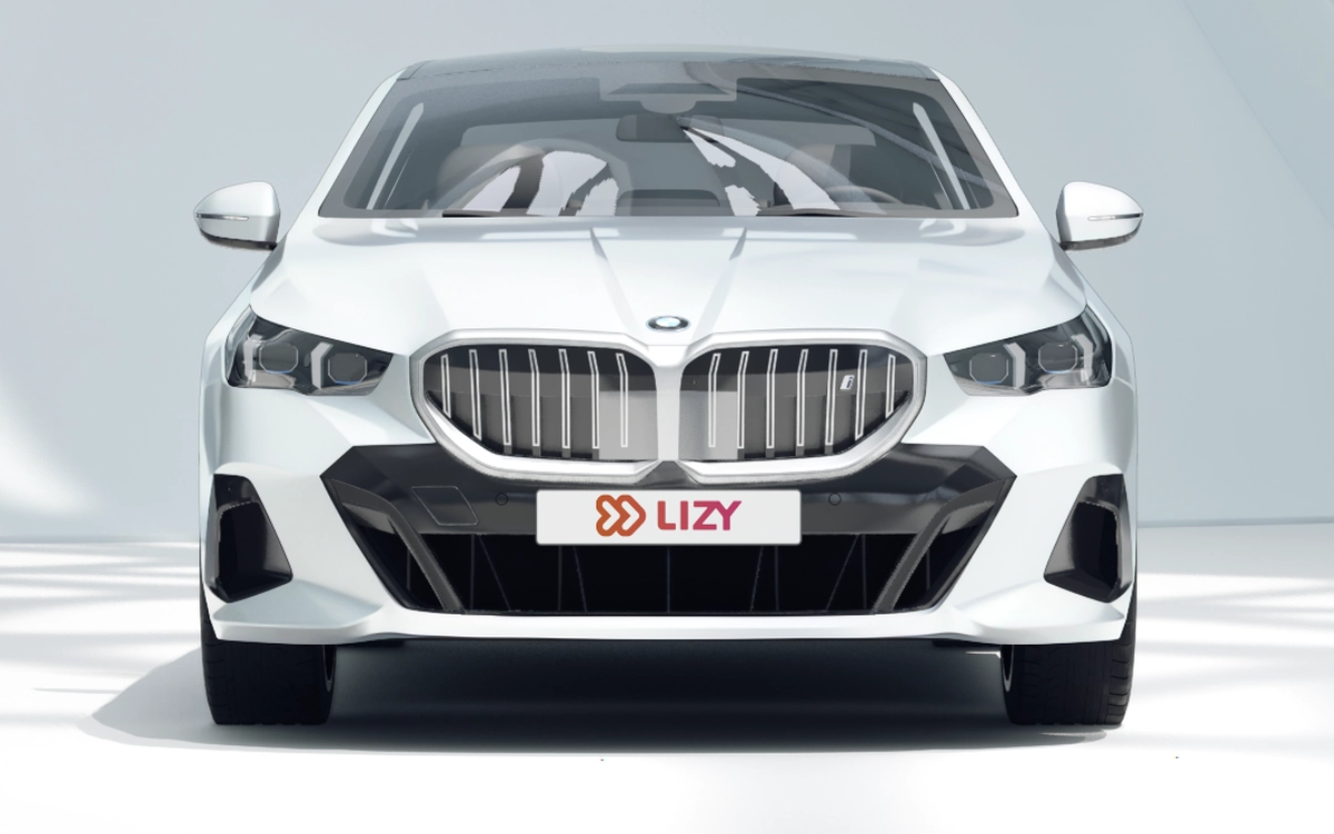 BMW i5 in wit, vooraanzicht