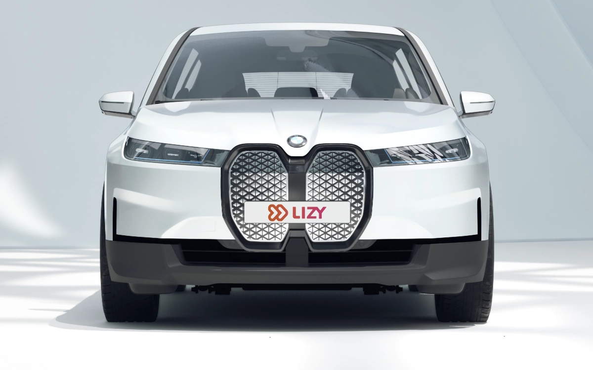 BMW iX in wit, vooraanzicht