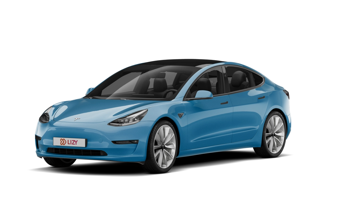 Blauwe Tesla Model 3 als tweedehands elektrische auto met de snelste laadtijd
