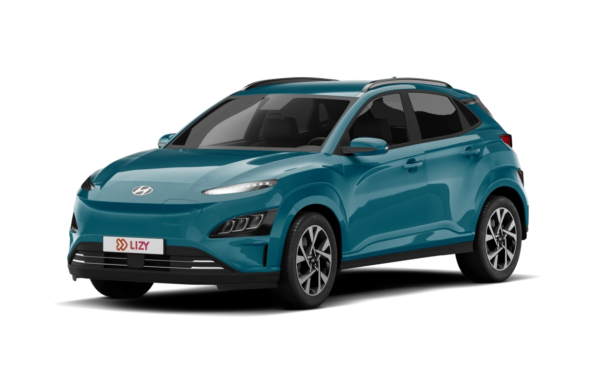 Turquoise Hyundai Kona Electric als tweedehands elektrische crossover