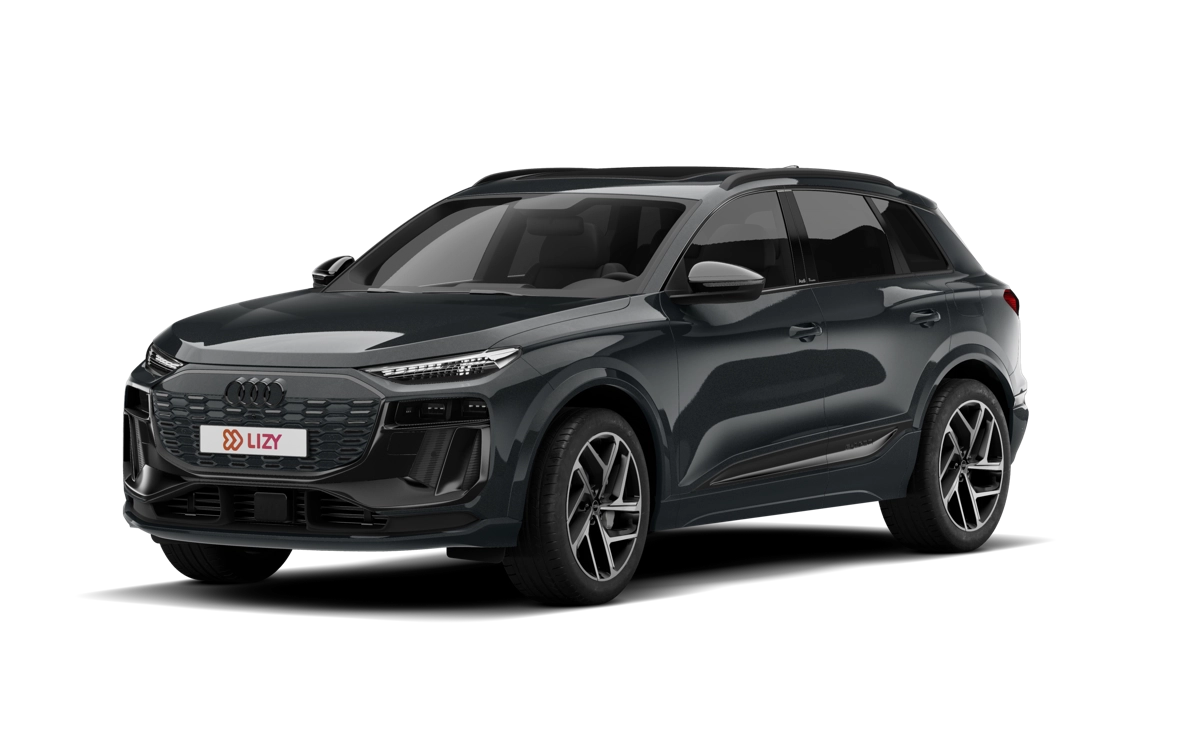 Audi Q6 e-tron in donkergrijs, een grote elektrische SUV binnen een leasebudget van 900 euro