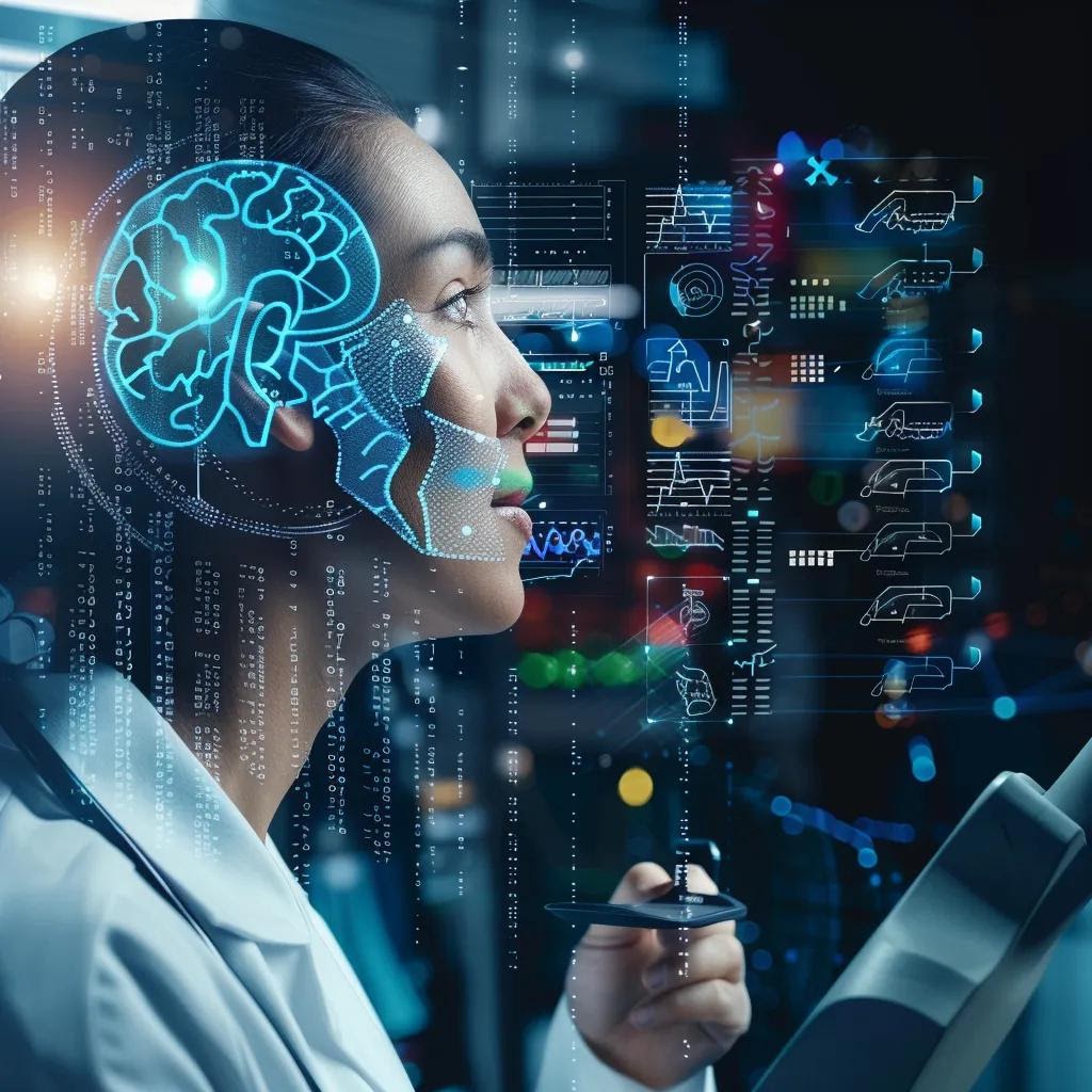 Healthcare professional using AI technology for voice search in functional medicine