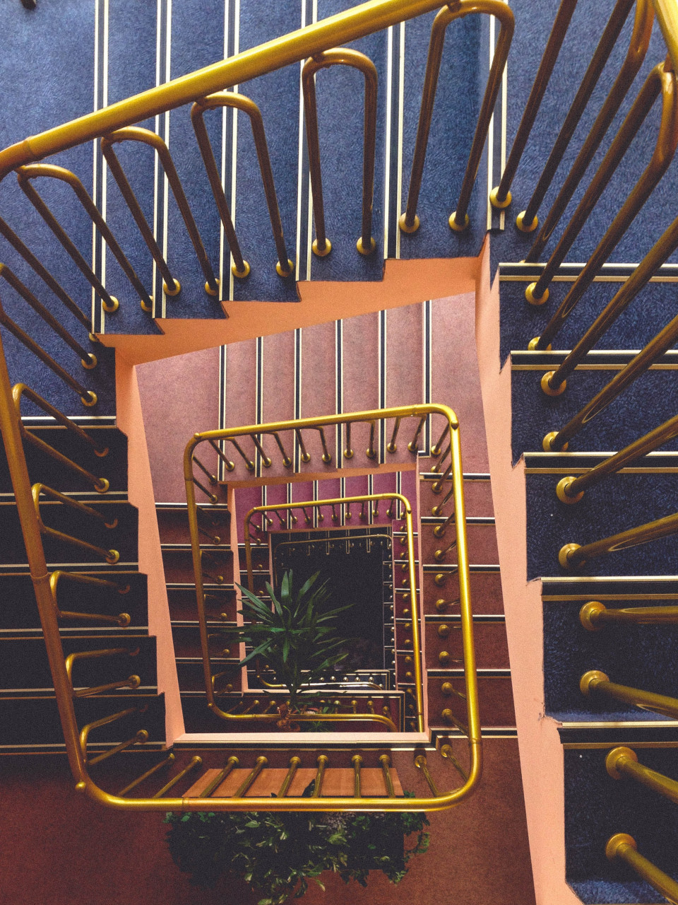 Looking down from the top of a spiral stair case