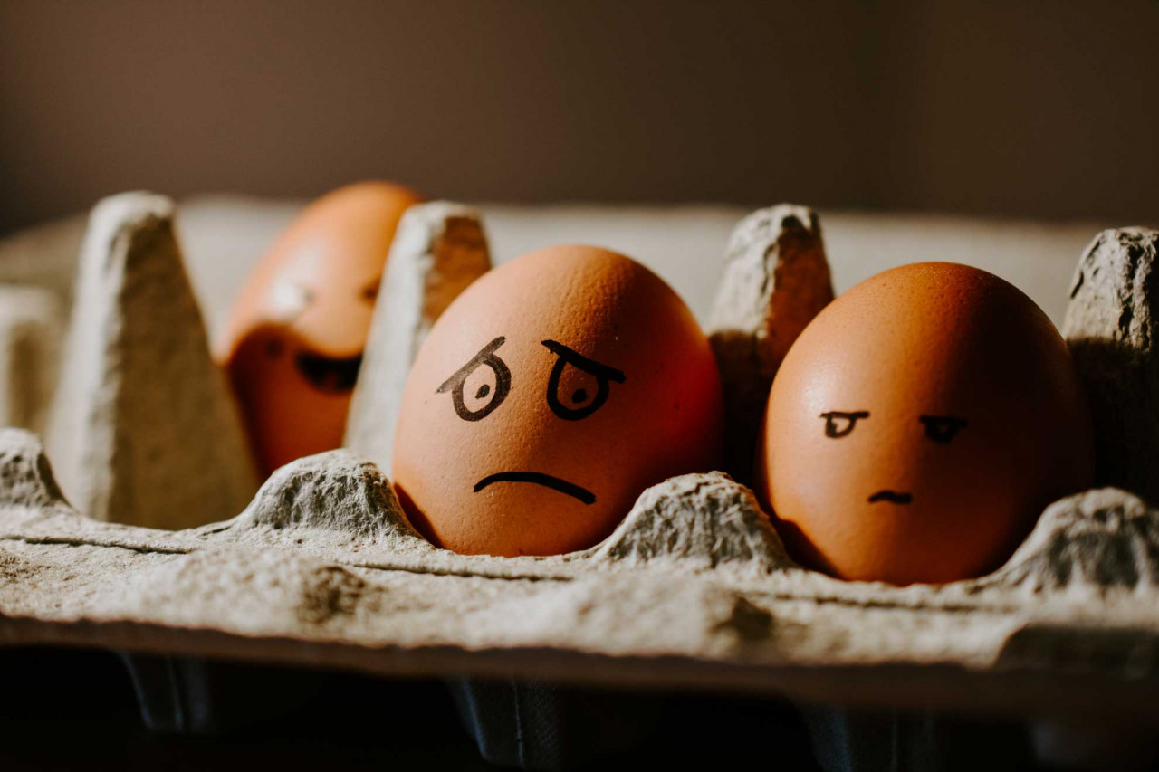 egg with concerned face drawn on it
