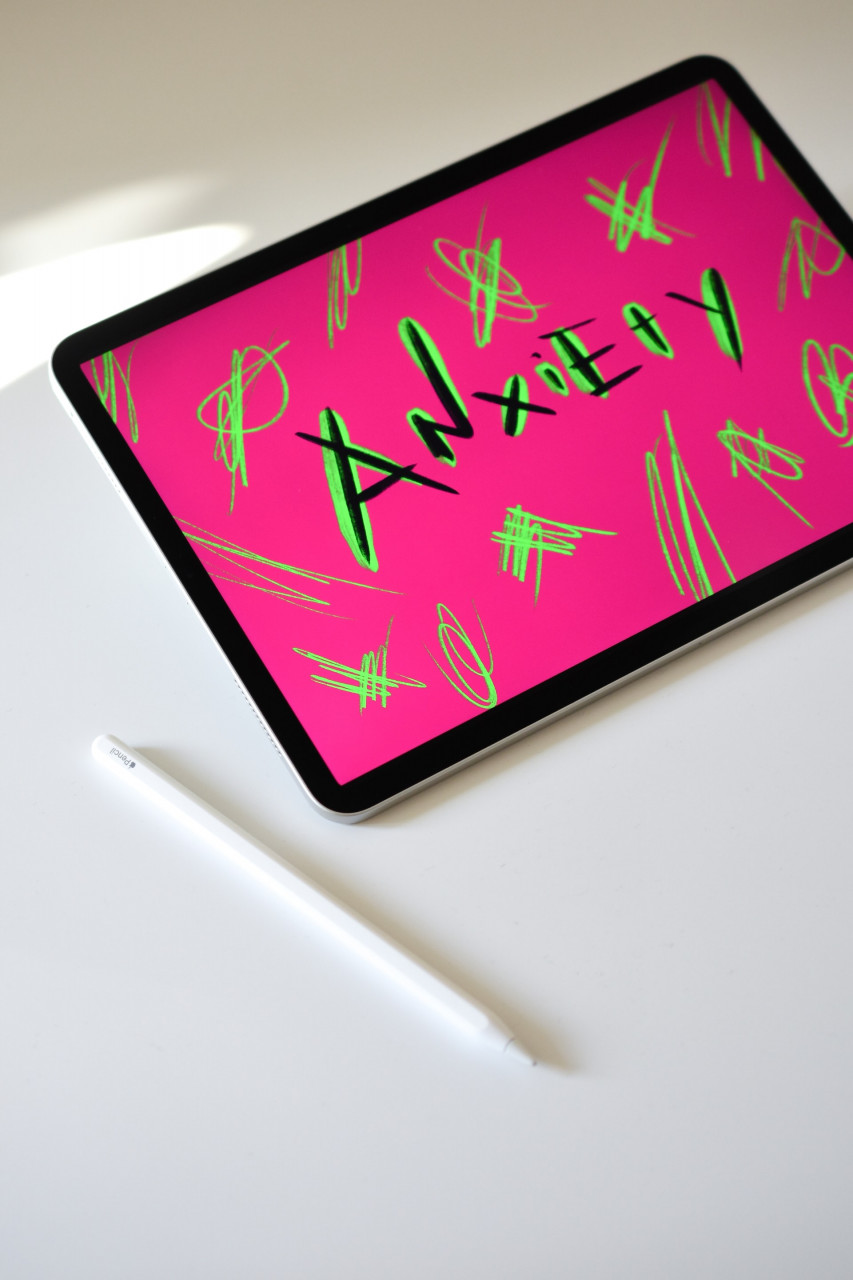 Anxiety written on an ipad screen