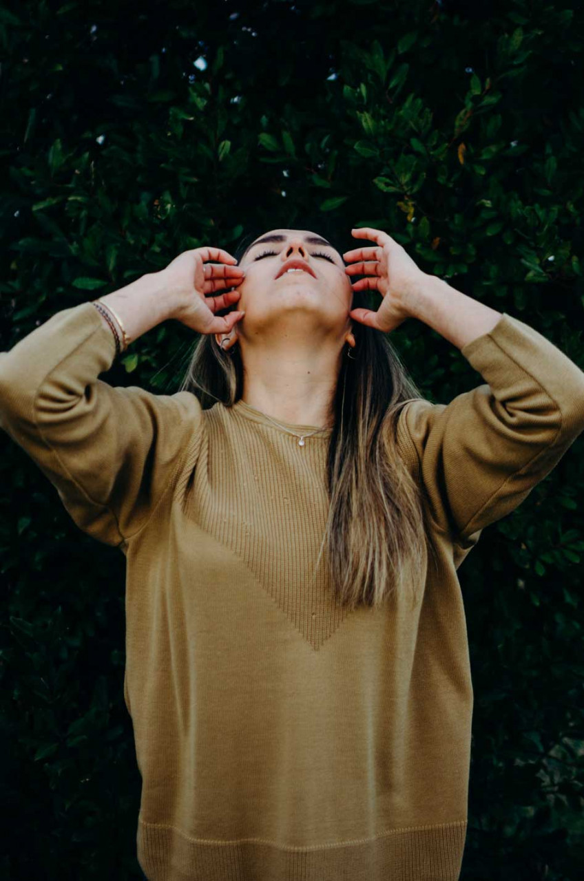 a woman looking up