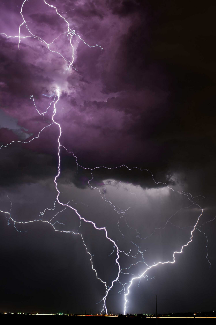 Lightning strikes in the sky