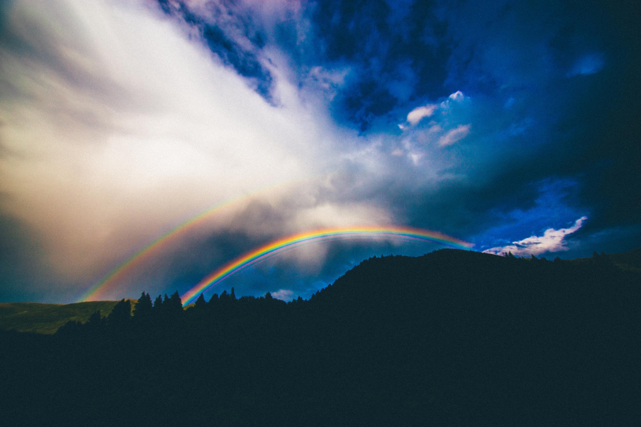 A rainbow over the mountains.