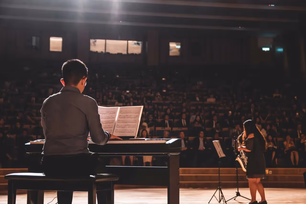two people performing a concert