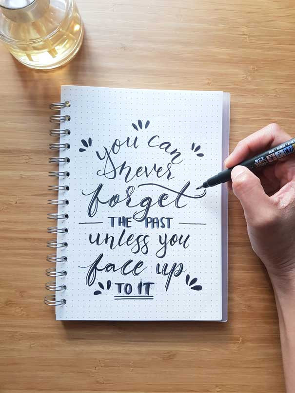inspirational text on a page that talks about having to face the past 