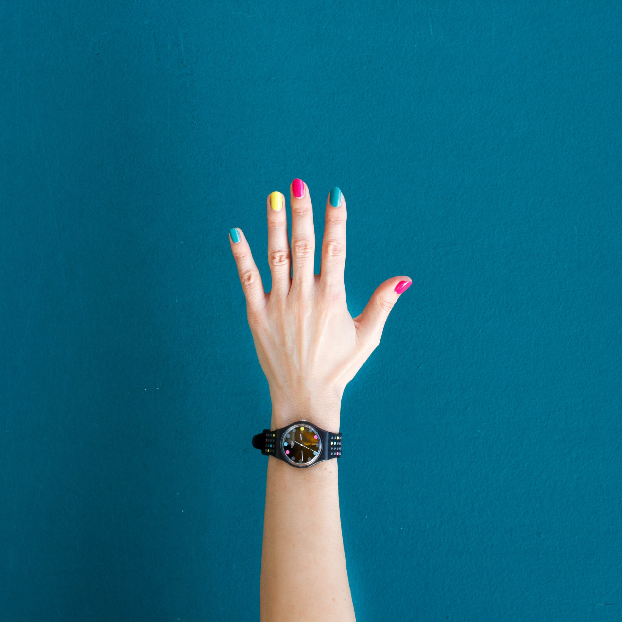 A person with an outstretched arm.