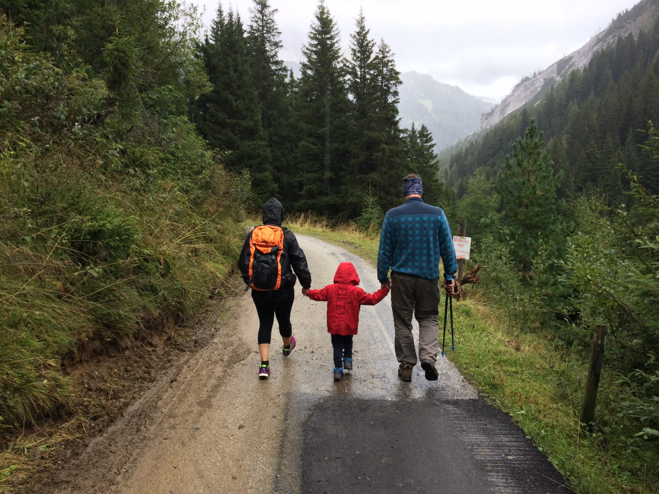 A family hiking together.