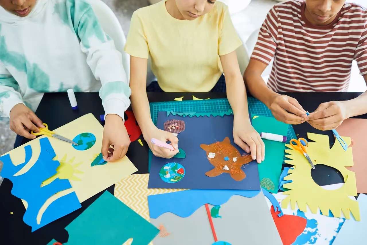 kids crafting with paper