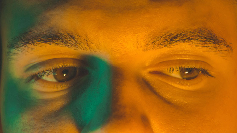 two eyes looking to the right