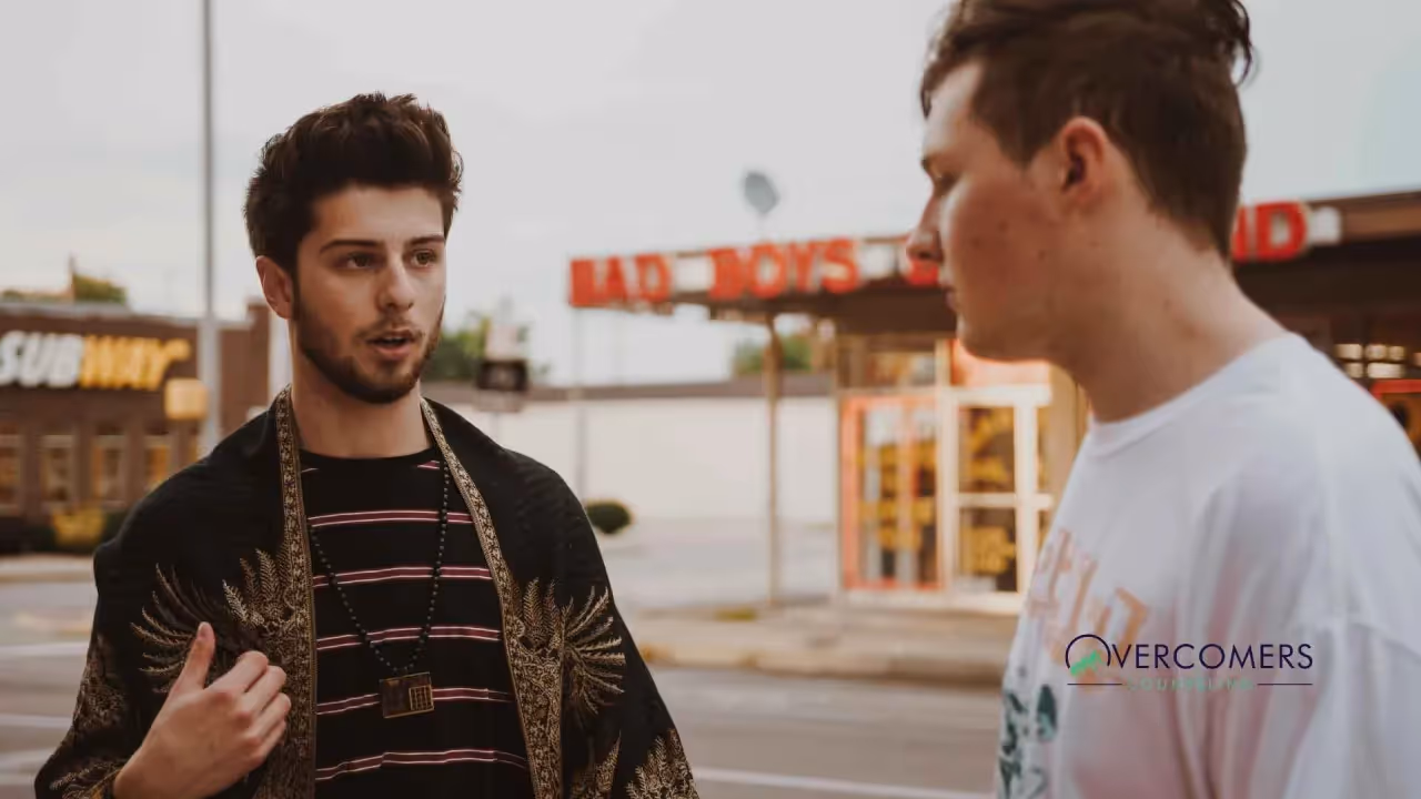 Two people are talking.