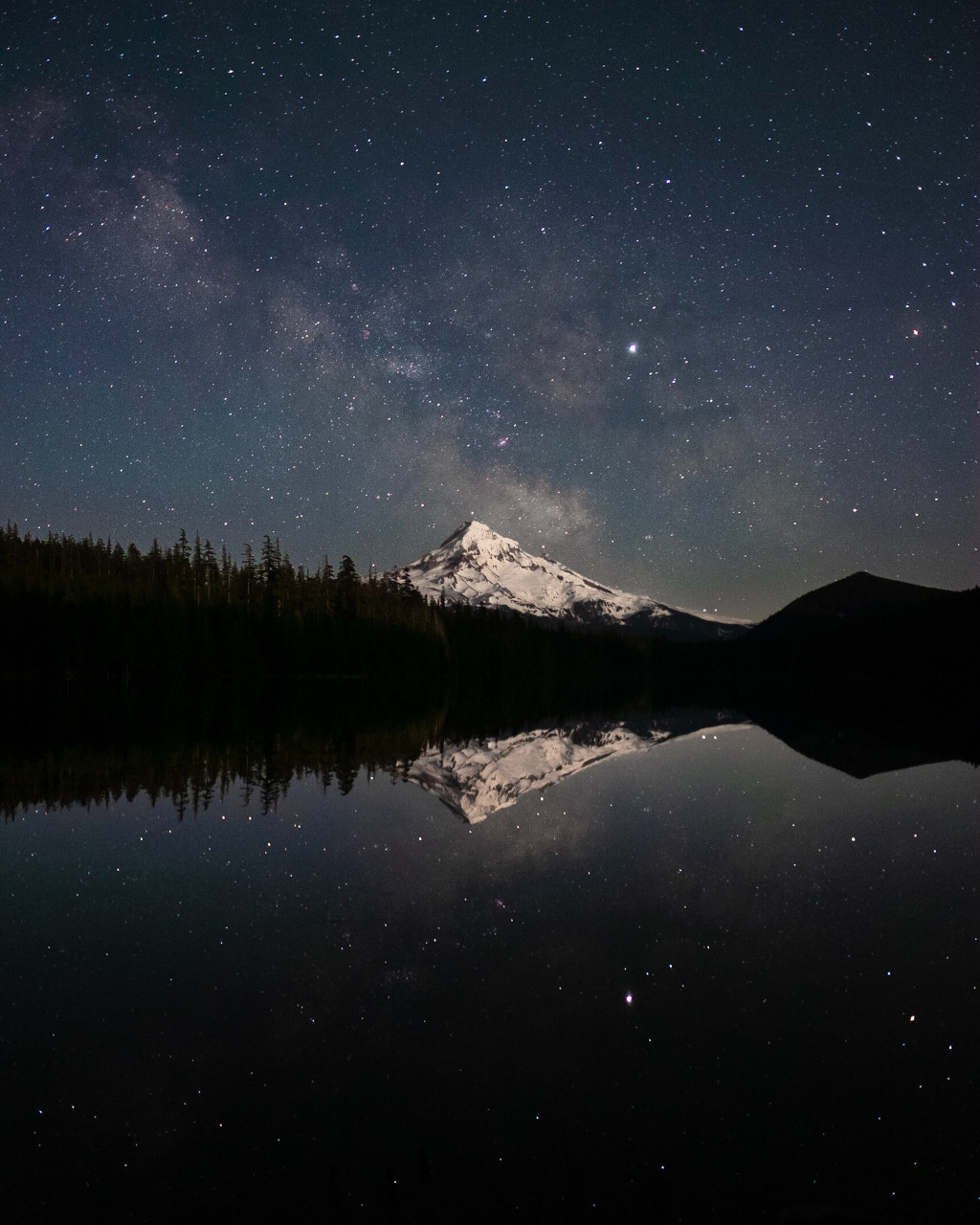 Nighttime near a lake.