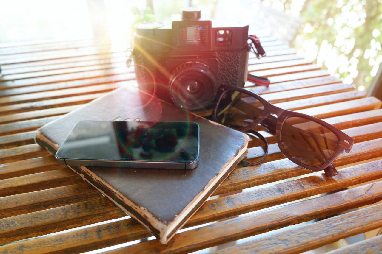 Personal items of an avid traveler