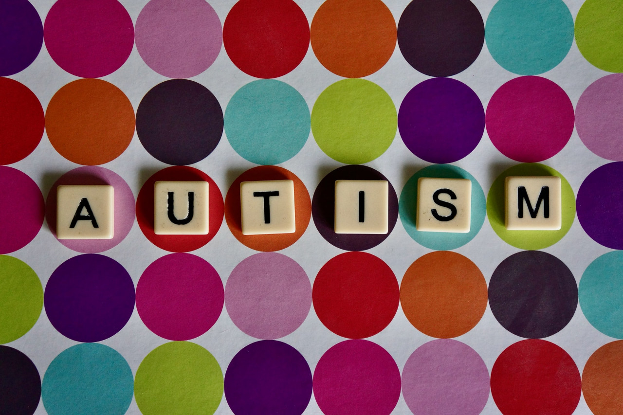 Colorful circles with autism spelled out with white square beads