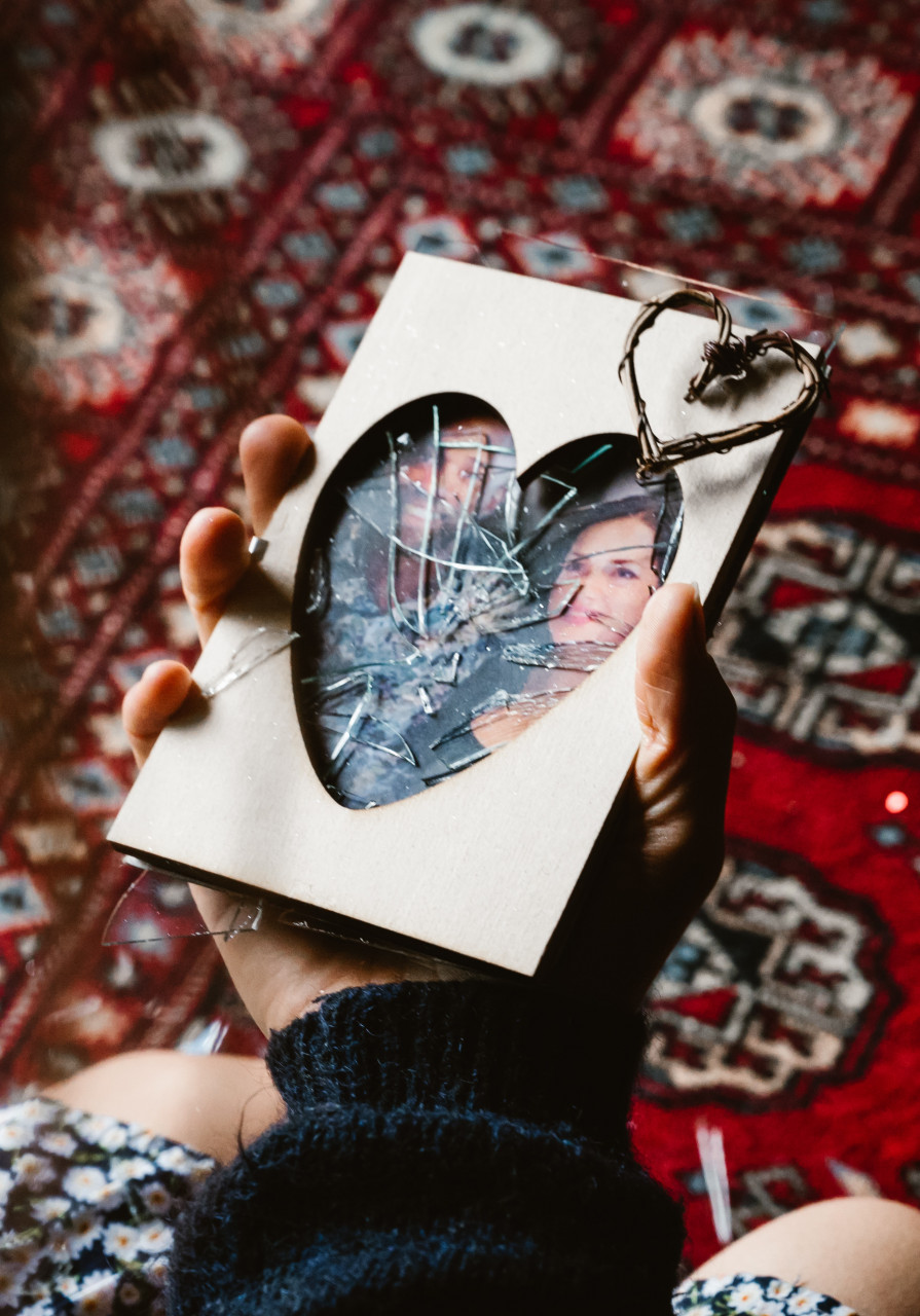 A shattered picture frame