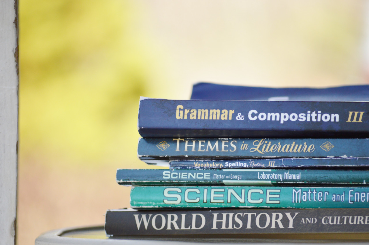 A stack of textbooks for learning.