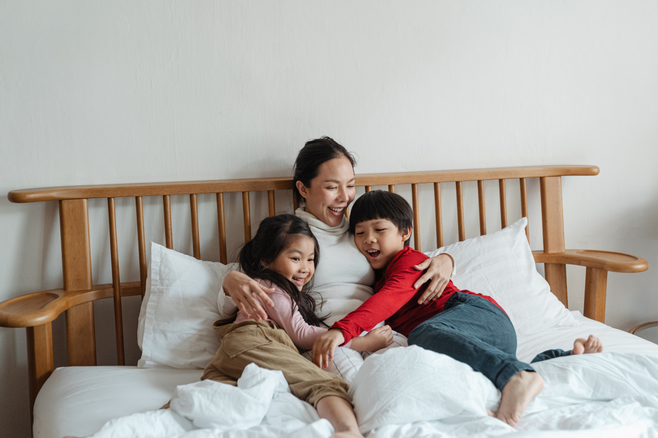 A mother with her kids.