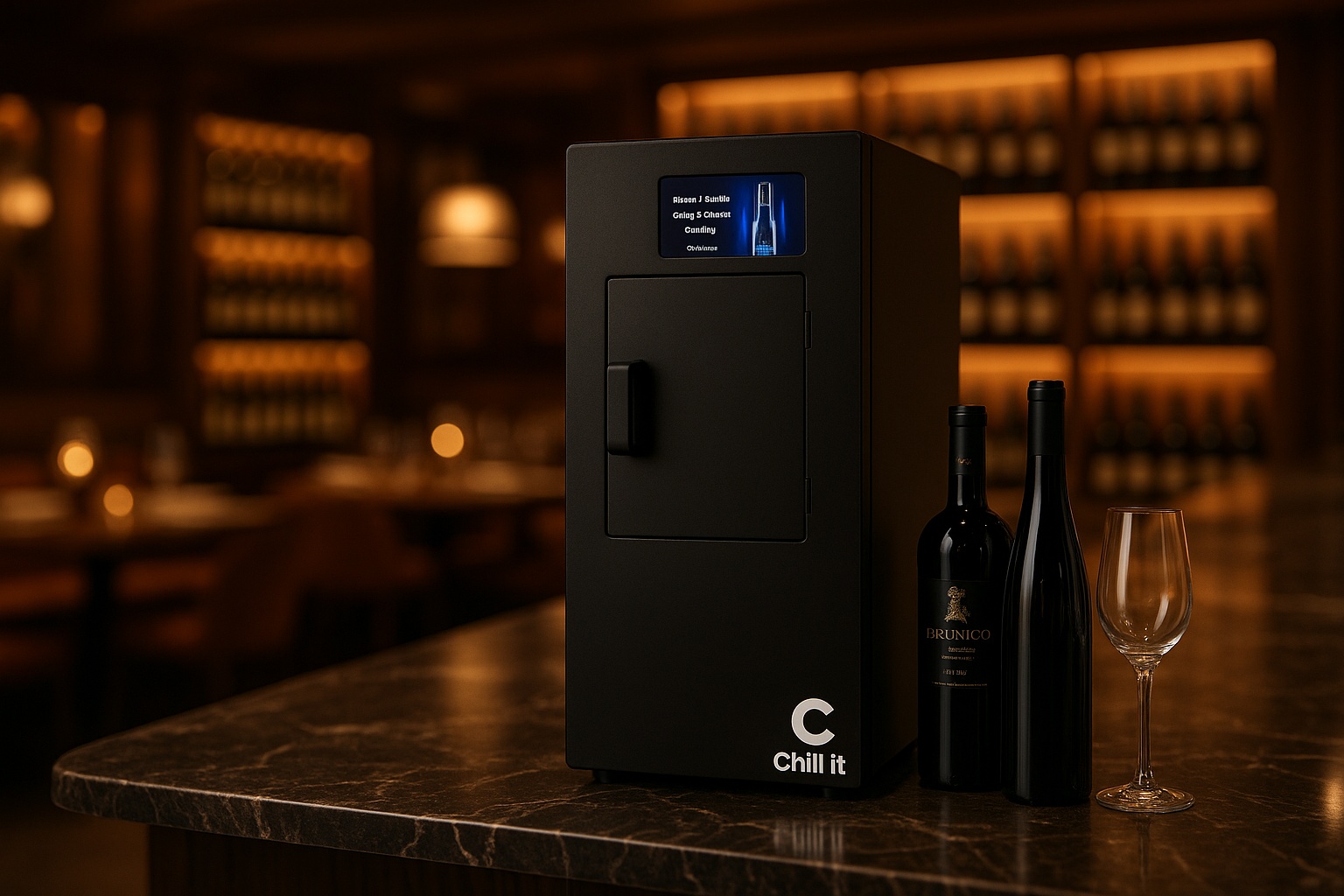 Máquina Chill It Wine instalada en un restaurante junto a la cava de vinos